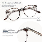 Blue Light Blocking Glasses for Women and Men, Round Frame Computer Gaming Anti Eyestrain & UV Glare RF6213 (Leopard)