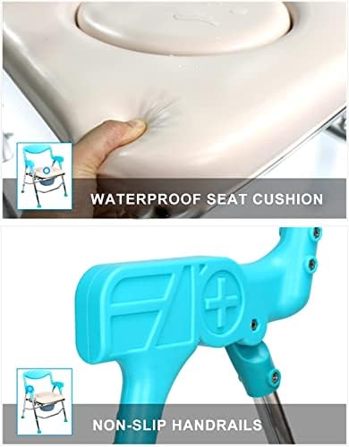 2 in 1 Bedside Commode Chair, Padded Shower Chair with Backrest and Armrests, Suitable for Elderly Women and Pregnant (D)