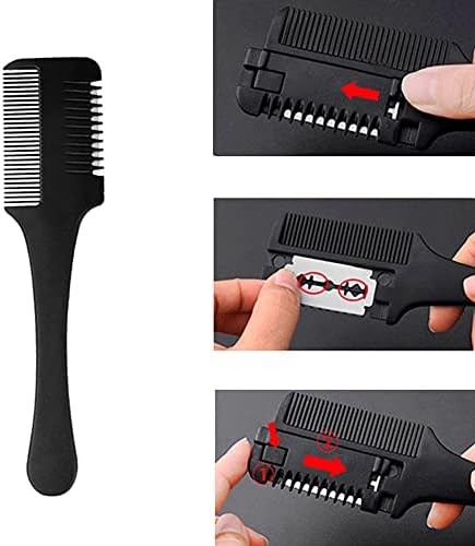 Medsuo Double Sided Hair Thinner Trimmer Razor Comb Cutting Scissors Tool for Home Salon Haircut Styling (Black)