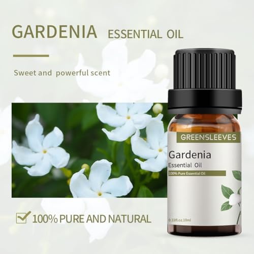 GREENSLEEVES Gardenia Essential Oil, 10ml Pure Plant-Based Fragrance Oil for Aromatherapy, Essential Oils for Diffuser, Air Freshener, Massage, Bath Bomb, Scented Candle Soap Making