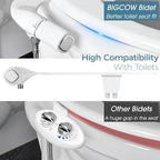 BIGCOW Ultra-Slim Bidet Attachment for Toilet - Dual Nozzle (Frontal & Rear Wash) with Adjustable Cold Water Pressure and Stainless Steel Inlet - Hygienic Solution for Fresh Cleanliness, Silver 1 Pcs