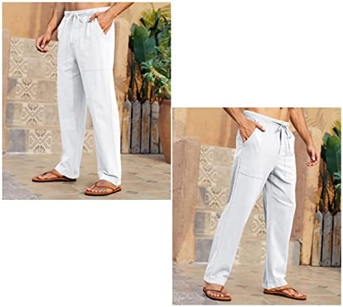 Gafeng Mens Linen Pants Yoga Beach Loose Fit Casual Elastic Waist Drawstring Summer Harem Baggy Trousers with Pockets