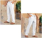 Gafeng Mens Linen Pants Yoga Beach Loose Fit Casual Elastic Waist Drawstring Summer Harem Baggy Trousers with Pockets