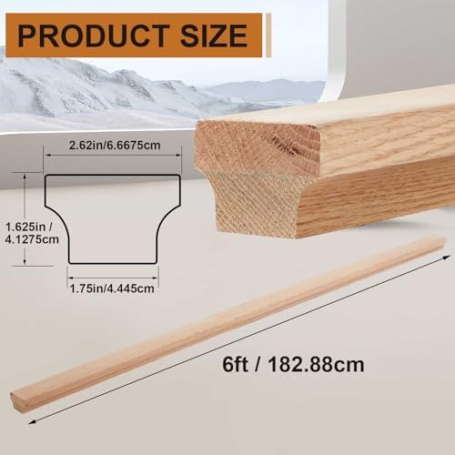 CroBlissful 2 Pack 6 ft Double Layered Red Oak Modern Style Straight Wood Handrail for Stairs, Trapezoid Stair Railing Indoor, Modern Traditional Stair Remodel