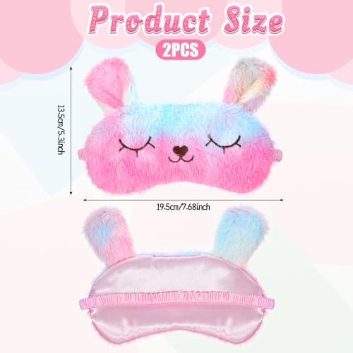 2 PCS Sleep Mask for Kids, Super Soft Plush Cute Cat Sleeping Eye Mask, Comfortable Adjustable Blindfold for Girls, Funny Animal Light Blocking Night Cover for Home Travel (Cat Pattern)
