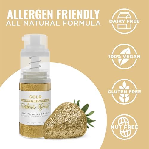 Bakell - Gold Tinker Dust (4g, 1x Mini Spray Pump) Edible Glitter for Food, Desserts, and Beverages!
