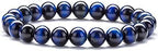 WFJ Blue Tiger Eye Bracelet Men Women Gemstone Beaded Protection Bracelet Helps Insight and Focus, 8mm…