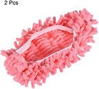 MECCANIXITY Washable Cleaning Shoes Cover Multifunction Chenille Duster Mop Slippers Foot Socks for House Floor, Pack of 2 Pink