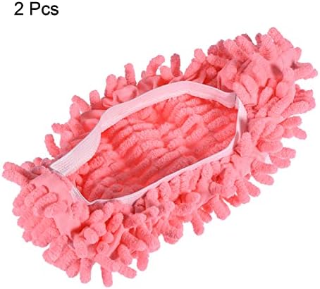 MECCANIXITY Washable Cleaning Shoes Cover Multifunction Chenille Duster Mop Slippers Foot Socks for House Floor, Pack of 2 Pink