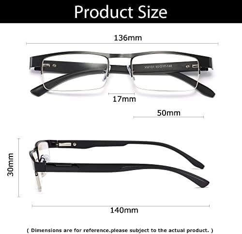 B&Q 4 Pack Metal Frame Half Frame Reading Glasses for Men Spring Hinge Readers With Classic Clear Lense