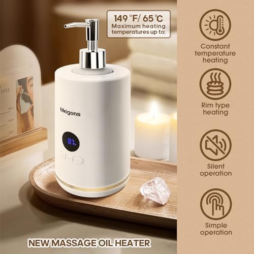 Oil Warmer for Massage, Massage Oil Warmer, Body Oils Heater for Spa, Salon and Barber Shops, with Two Oil Bottle Dispenser, Constant Temperature (White)