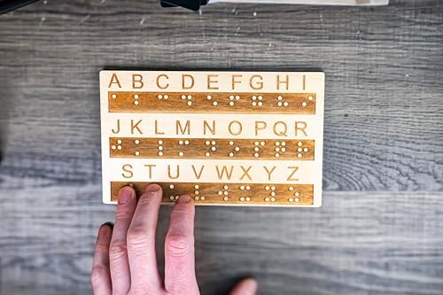 Creative Escape Rooms Made in USA - Wood Braille Alphabet Board with Raised Dots - Great Montessori Educational Tool for All Ages - for Visually Impaired and Sighted