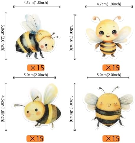 60 PCS Edible Bumble Bee Cupcake Toppers Edible Honey Bee Cupcake Picks Waper Paper Oh Babee Cupcake Decorations for Bee Theme Baby Shower Boys Girls Birthday Party Cake Food Decorations Supplies