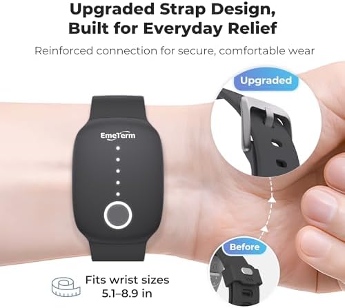 EmeTerm Fashion FDA-Cleared Relieve Nausea Electrode Stimulator Morning Sickness Motion Travel Sickness Vomit Relief Rechargeable No Gel Drug Free Wrist Bands Without Side Effects