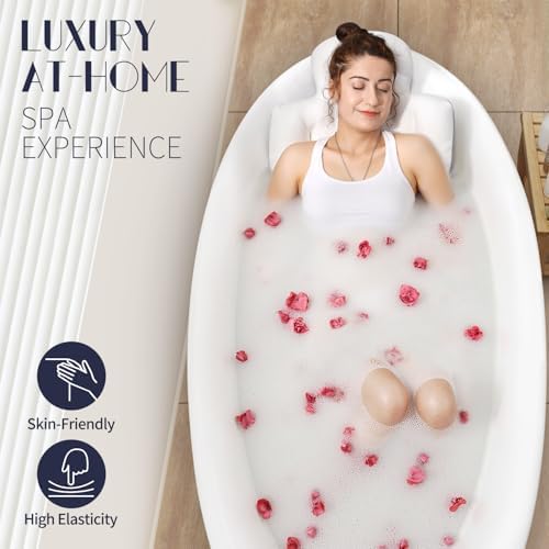 Full Body Bath Pillow for Bathtub, Thick Bathtub Cushion, Luxury Tub Pillow for Bath for Headrest Neck and Back Support White 51" x 16"