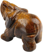 Nupuyai Hand Carved Healing Crystal Elephant Pocket Statue Sculpture Figurines Decor Crafts 1.5 Inch, Tiger's Eye Stone