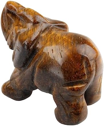 Nupuyai Hand Carved Healing Crystal Elephant Pocket Statue Sculpture Figurines Decor Crafts 1.5 Inch, Tiger's Eye Stone