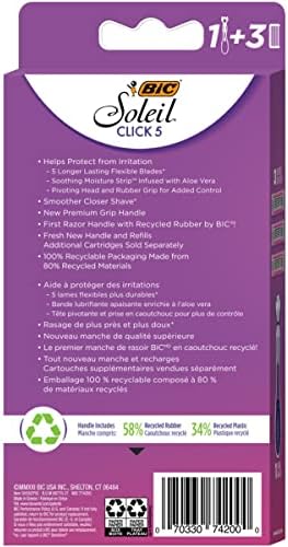 BIC Soleil Click 5 Women's 5-Blade Disposable Razor, 1 Handle and 3 Cartridges (Pack of 3)