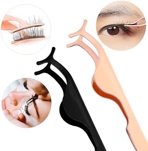 2 Pcs False Eyelashes Applicator Stainless Steel Remover Clip Tweezers Fake Lash Clusters Separator Professional Lash Extension Curlers Curved Eyelash Tweezers for Wearing and Removing Eyelashes