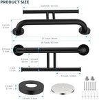 Grab Bar w/Double Toilet Paper Roll Holder Black, iHansee Stainless Steel Shower Support Handle Balanced Support Bars, Wall Mounted Safety Handrail Grab Rail for Elderly Senior Handicap Disabled