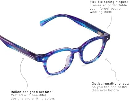 eyebobs Bitty Witty Premium Blue Light Reading Glasses for Women and Men | Round Blue Light Blocking Computer Glasses