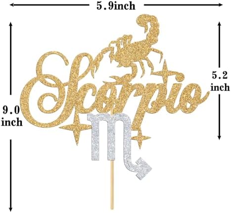 Ferburitar Scorpio Cake Topper, Big Scorpio Energy/Scorpio Season Birthday Cake Decor, 12 Zodiac Constellation Birthday Party Decoration Supplies, Gold Glitter