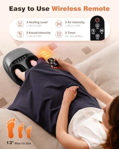 KNQZE Shiatsu Foot Massager with Heat, Compression, Deep Kneading Foot Massage for Plantar Fasciitis Relief, Remote Control, Multi Massage Modes, Auto Shut-Off Timer, FSA Eligible, Charcoal Gray