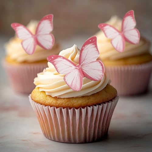 50 PCS Edible Butterflies for Cake Decorating Wafer Paper Butterfly Cupcake Toppers Realistic Edible Butterflies Cake Toppers for Butterfly Theme Wedding Birthday Party Cupcake Decoration Supplies Red