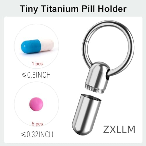 Small Pill Case Keychain Portable Pill Container Waterproof Titanium Pocket Pill Organizer, Tiny Pill Holder Bottle for Travel