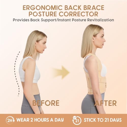 Posture Corrector for Women & Men – Adjustable Back Brace with Full Back Support, Shoulder Straightener for Spine Alignment, Scoliosis, Hunchback & Back Pain Relief (Beige, Medium)
