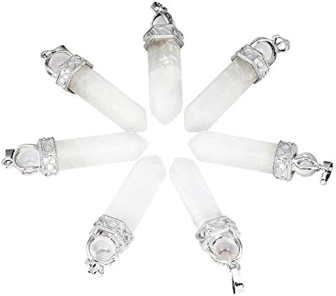 TUMBEELLUWA 2 PCS Healing Crystal Point Pendant Necklaces for Unisex Hexagonal Prism Stone Pendants with Chain