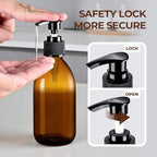 8 oz Amber Glass Soap Dispenser, 250ml Glass Pump Bottle for Body Lotion Massage Oil, Refillable Empty Hand and Dish Soap Dispensers Set with Labels - 3 Pack
