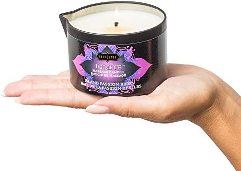 KAMA SUTRA Ignite Massage Candle - Coconut Oil and Soy Based - Island Passion Berry, 6 oz Candle Melts into a Warm Massage Oil, Couples Massage, Pour Spout Massage Candle