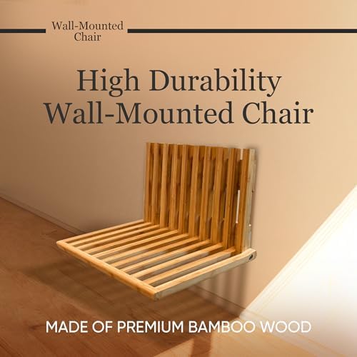 Wall-Mounted Foldable Chair – Bamboo Wood Folding Bench Seat for Bathroom, Shower, Entryway, and Poolside – Space-Saving, Compact Folding Bench, Perfect for Elderly and Mobility Assistance