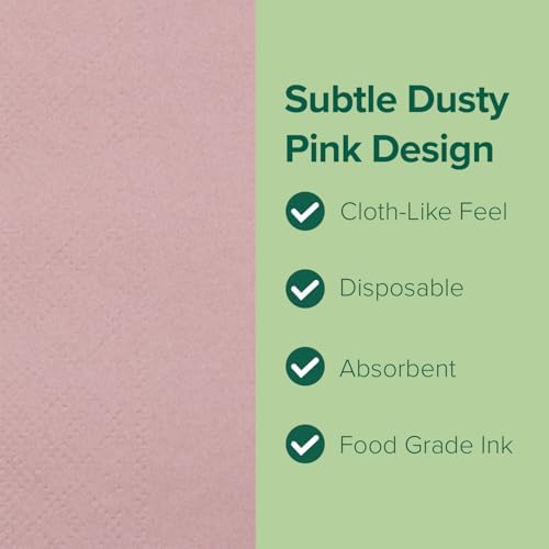 SimuLinen Dusty Rose, Pink Disposable Paper Napkins, 3-Ply, 13in x 13in - 30 Pack - Simplicity Collection, Perfect for Birthday or Dessert Parties