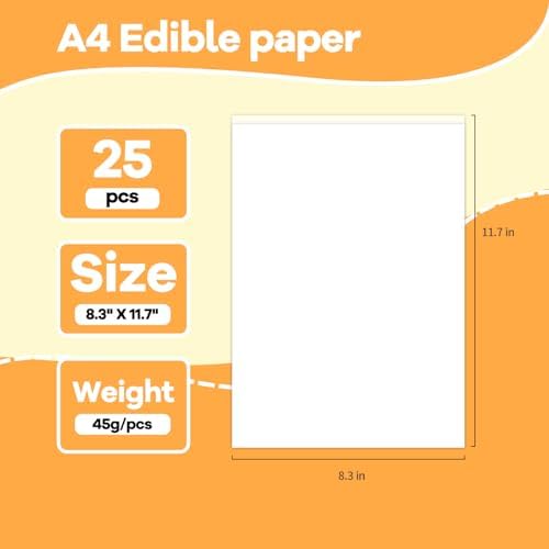 E-Kongton Edible Paper, 25 Icing Sheets in Resealable Packaging 8.5" x 11", A4 Size Edible White Icing Sheets for Cake Toppers, Cookies & Decoration.