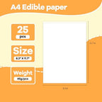 E-Kongton Edible Paper, 25 Icing Sheets in Resealable Packaging 8.5" x 11", A4 Size Edible White Icing Sheets for Cake Toppers, Cookies & Decoration.
