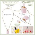 PH PandaHall Stone Perfume Bottle Necklace, Natural Rose Quartz Essential Oil Pendant Necklace Rectangle Crystal Vial Necklaces with Golden Chain for Women Jewelry, Pink, 1 Piece