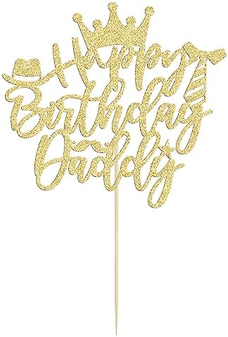 Gyufise 1PC Happy Birthday Daddy Cake Topper Gold Glitter Best Dad Father's Day Cake Pick for Dad Birthday Father's Day Party Cake Decorations Supplies