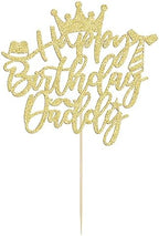 Gyufise 1PC Happy Birthday Daddy Cake Topper Gold Glitter Best Dad Father's Day Cake Pick for Dad Birthday Father's Day Party Cake Decorations Supplies