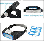 Beileshi Rechargeable Head-Mounted Magnifier with LED Light, Headband Double Lens Illuminated Reading Magnifier Loupe Jewelry Visor Opitcal Glass Binocular Magnifier with Lens -1.5X 2X 2.5X 3.5X