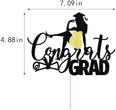 Congrats Grad Cake Topper 2025 Congrats Grad Cake Decor 2025 High School/College/Senior Graduation Party Decorations Supplies (girl, Black and red)