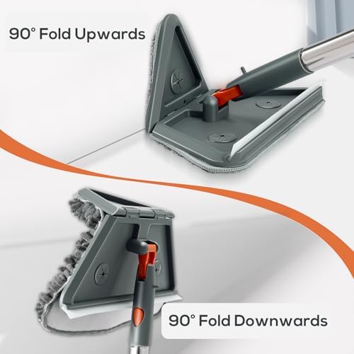 Wall & Base Board Cleaner Tool with 360°Rotating Mop Head, 180°Folding Design for Effortless Baseboards/Ceilings/Wall Cleaning - Adjustable Long Handle Multi-Surface Scrubber & Duster