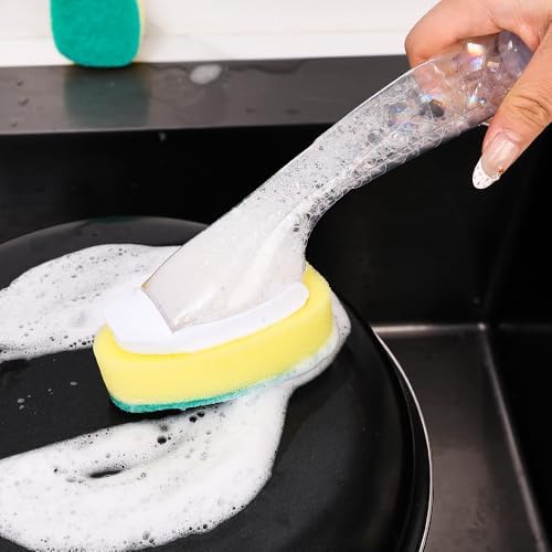 2Pcs Long Handle Automatic Liquid Filling Cleaning Brush Refillable Household Kitchen Dishwashing Brush Sponge Replacement Head,6 * 9cm (Sponge Head)