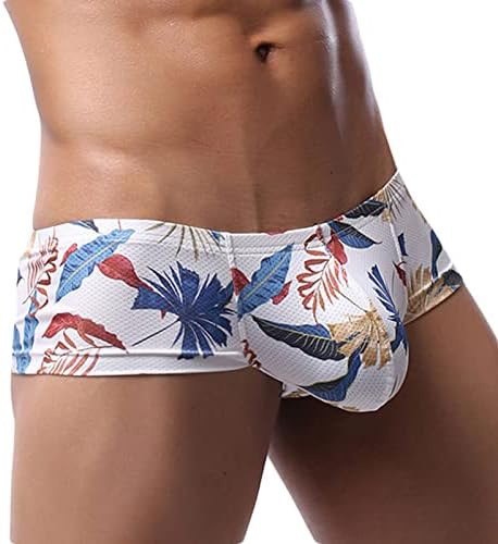 Sexy Printed Short Legs Boxer Briefs for Men, Low Rise Big Pouch Underwear, Mesh Breathable Undies Trunks