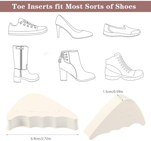 4 Pairs Shoe Filler Inserts, Adjustable Shoe Toe Inserts for Women Men Foam Cushion Fillers Make Shoes Fit for Loose Shoes (Beige)