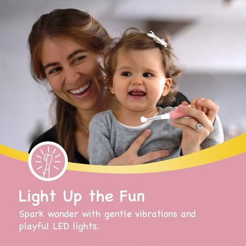 Papablic BabyHandy 2-Stage Sonic Electric Toothbrush for Babies and Toddlers Ages 0-3 Years, Pink