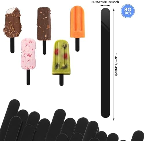 30 Pieces Black Popsicle Sticks 4.5 Inch Acrylic Cakesicle Sticks Reusable Ice Pop Sticks Plastic Popsicle Sticks for DIY Cake Pop, Candy Desserts, Crafts Art(Black)