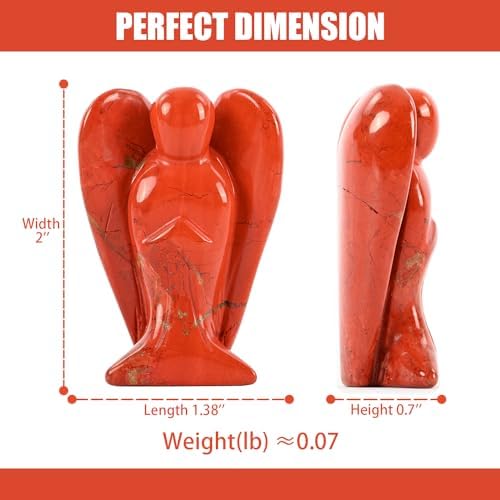 WHAL&YUNE Red Jasper Angel Figurine Natural Energy Healing Crystals Gemstone Hand Carved Sculpture for Home Office Desk Decor Holiday Lucky Gift - 2 inches