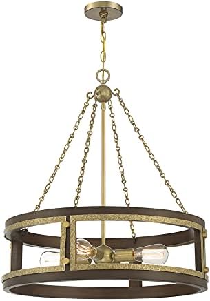 Savoy House 1-1490-4-170 Lakefield Pendant, 4-Light 240 Total Watts, Burnished Brass w/Walnut